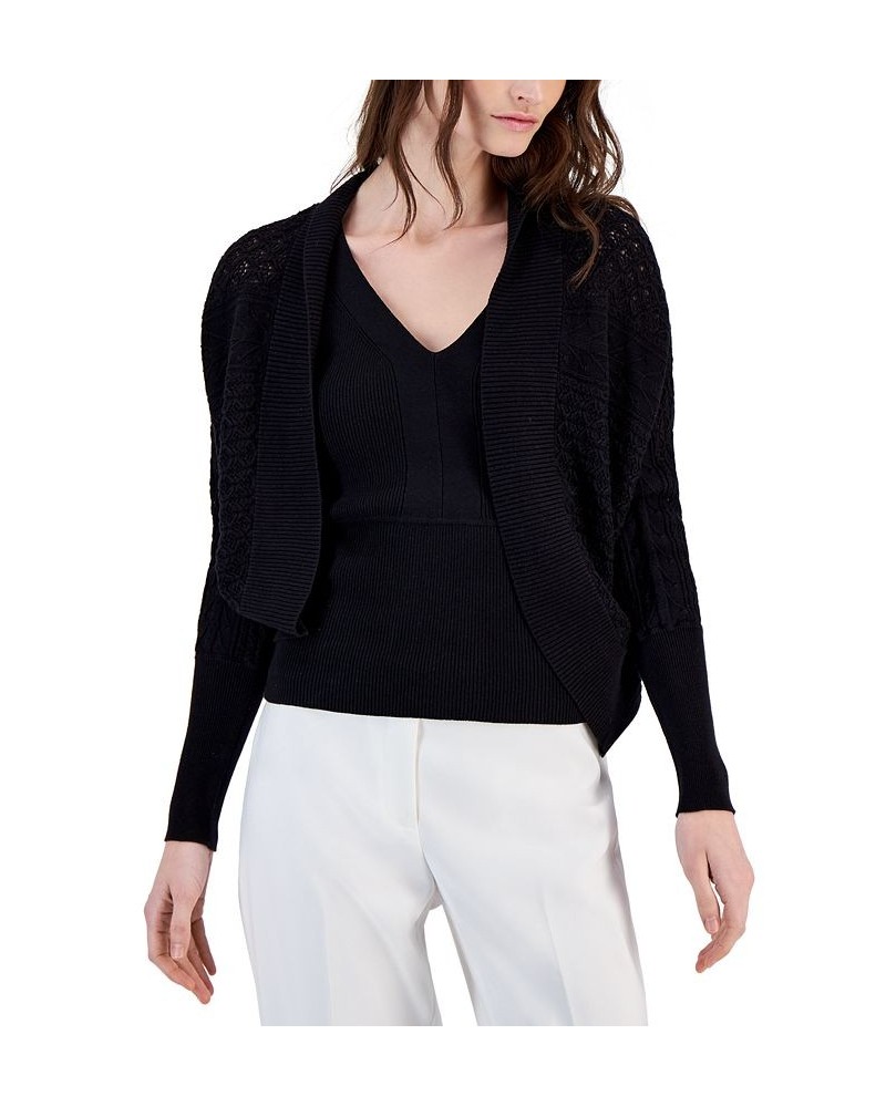 Women's Rounded Bottom-Stitch Cardigan Sweater Black $41.28 Sweaters