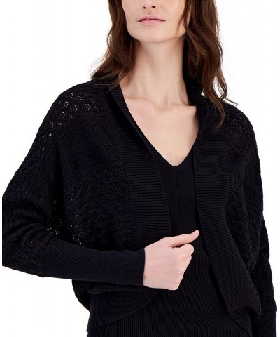 Women's Rounded Bottom-Stitch Cardigan Sweater Black $41.28 Sweaters