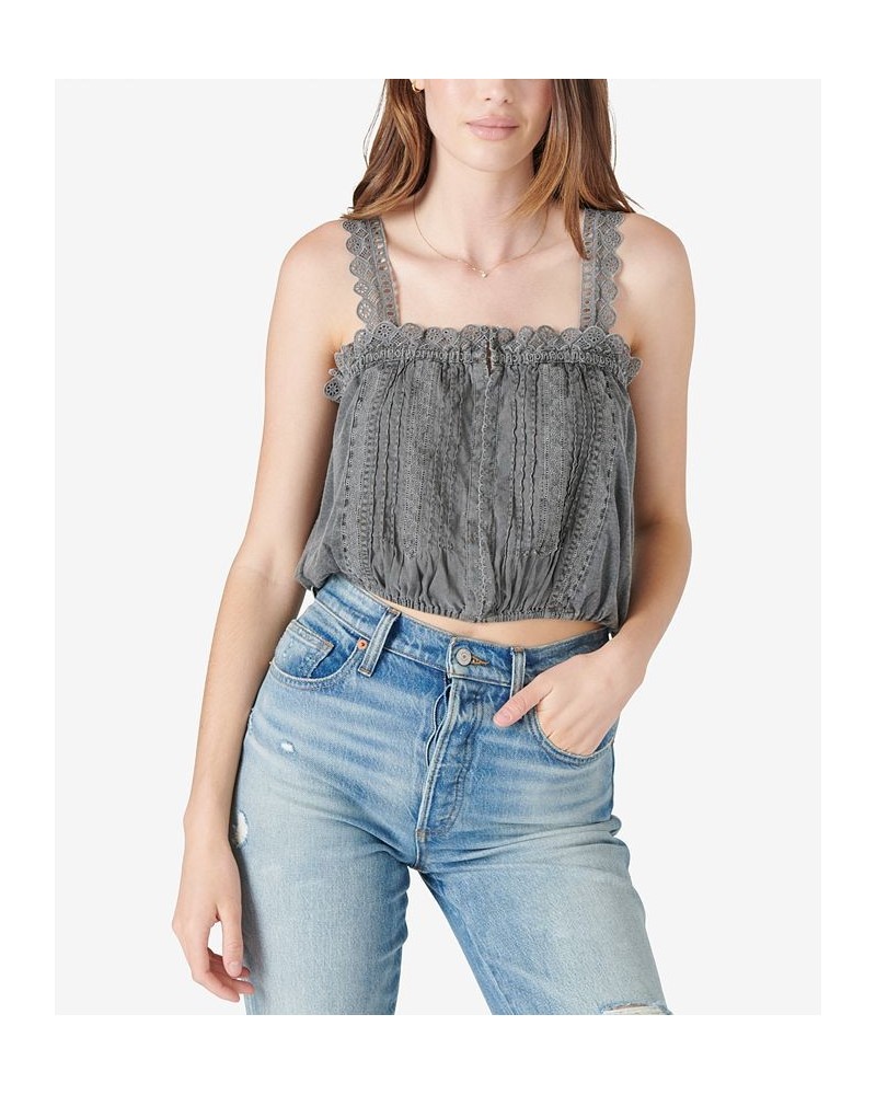 Ruffled Pleated Crop Top Black $17.72 Tops