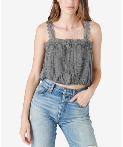 Ruffled Pleated Crop Top Black $17.72 Tops