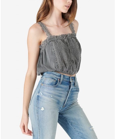 Ruffled Pleated Crop Top Black $17.72 Tops