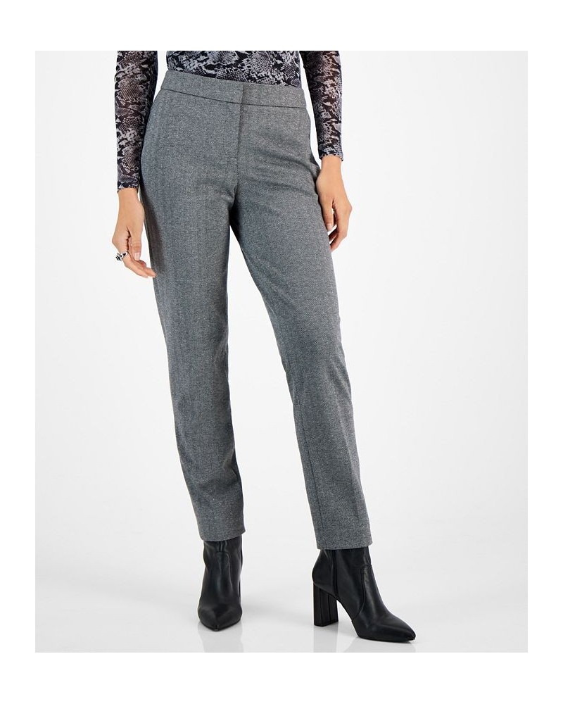 Women's Shimmer Herringbone Straight-Leg Ankle Pants Silver Combo $28.34 Pants