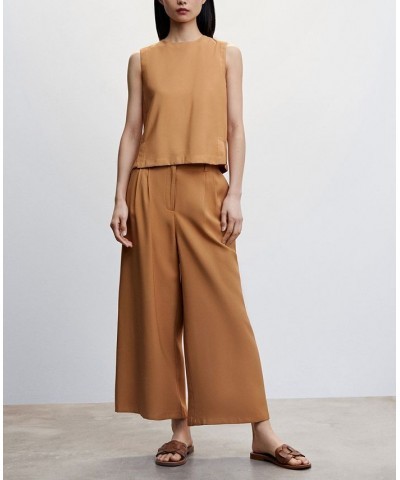 Women's Pleated Culottes Pants Brown $28.20 Pants