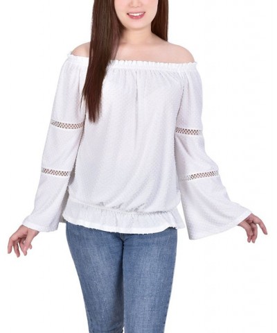 Petite Off The Shoulder Swiss Dot Blouse Ivory $29.50 Tops