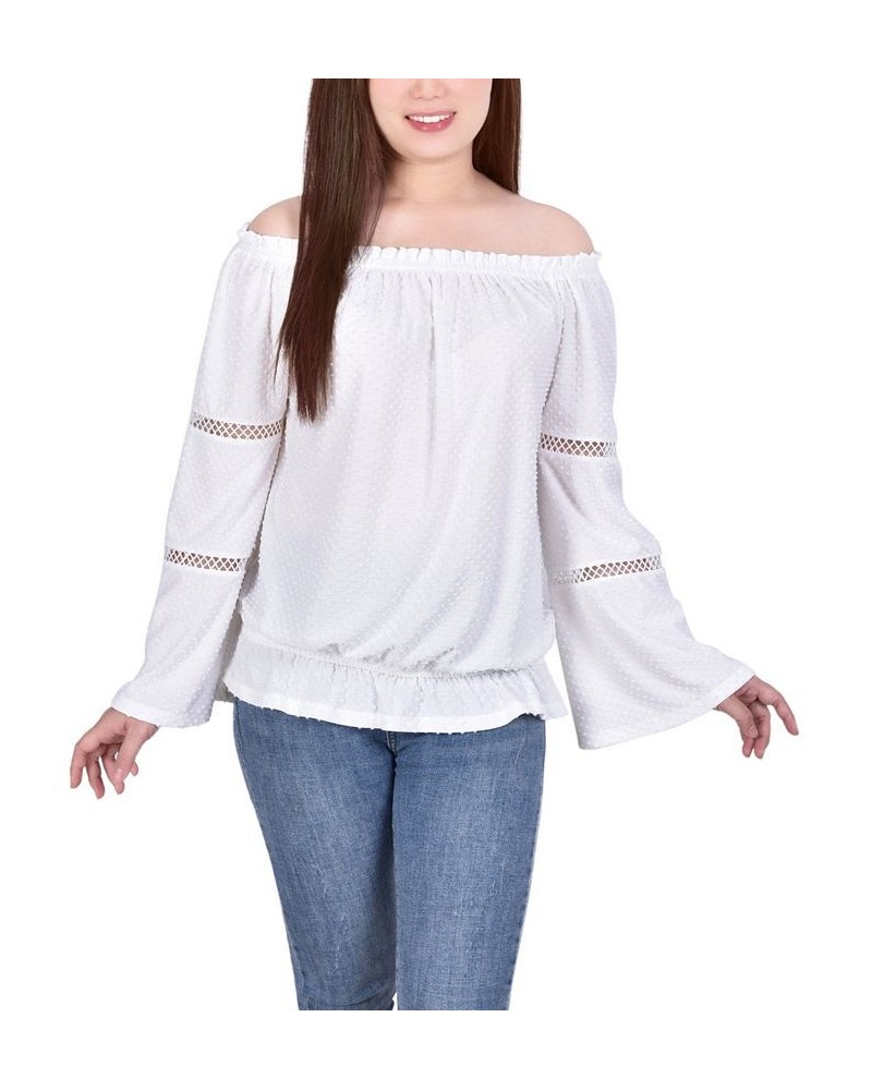 Petite Off The Shoulder Swiss Dot Blouse Ivory $29.50 Tops