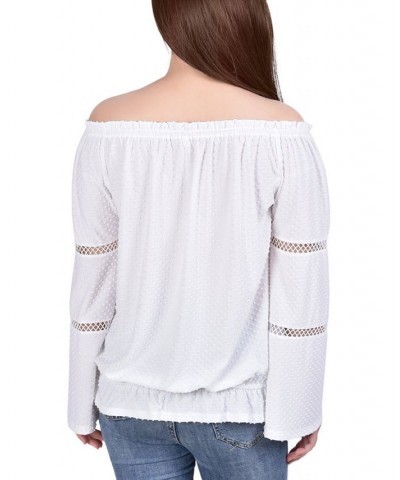 Petite Off The Shoulder Swiss Dot Blouse Ivory $29.50 Tops