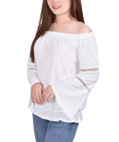 Petite Off The Shoulder Swiss Dot Blouse Ivory $29.50 Tops