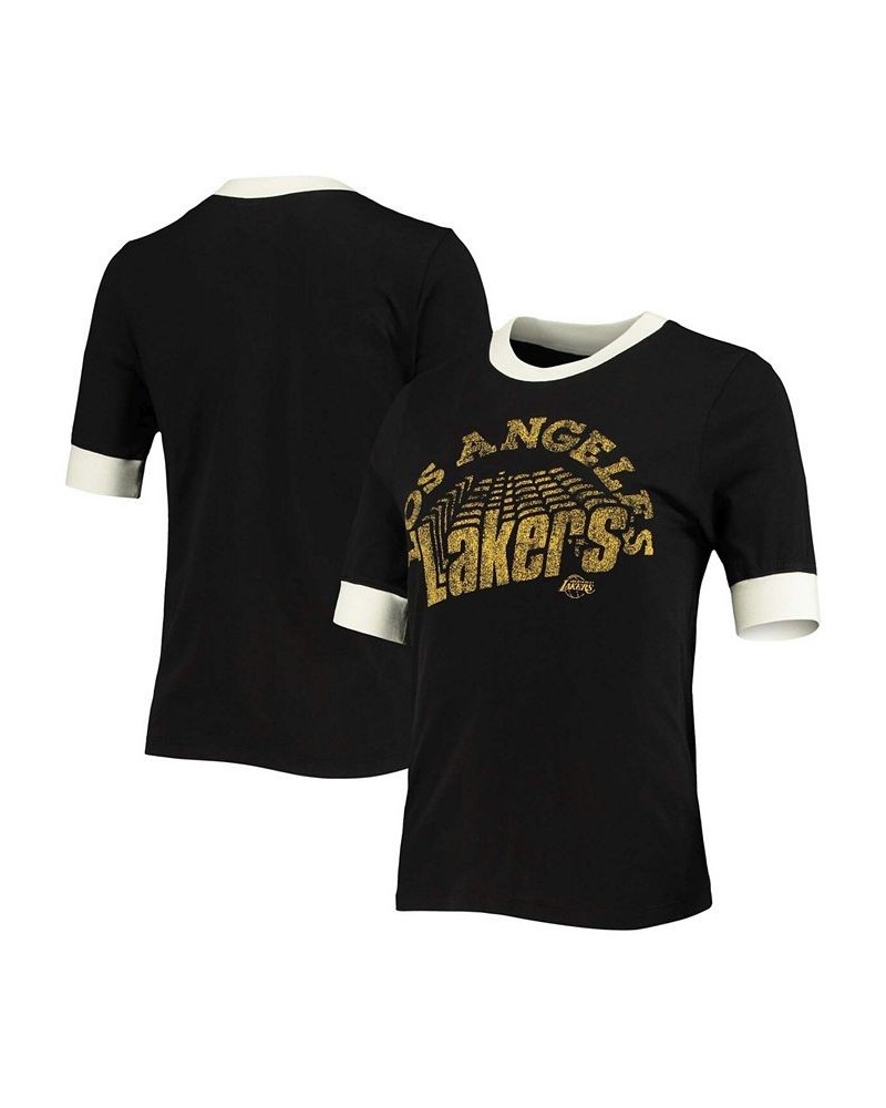 Women's Black Los Angeles Lakers Slim Ringer T-shirt Black $25.75 Tops