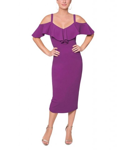 Off The Shoulder V-Neck Ruffle Dress Purple $53.55 Dresses