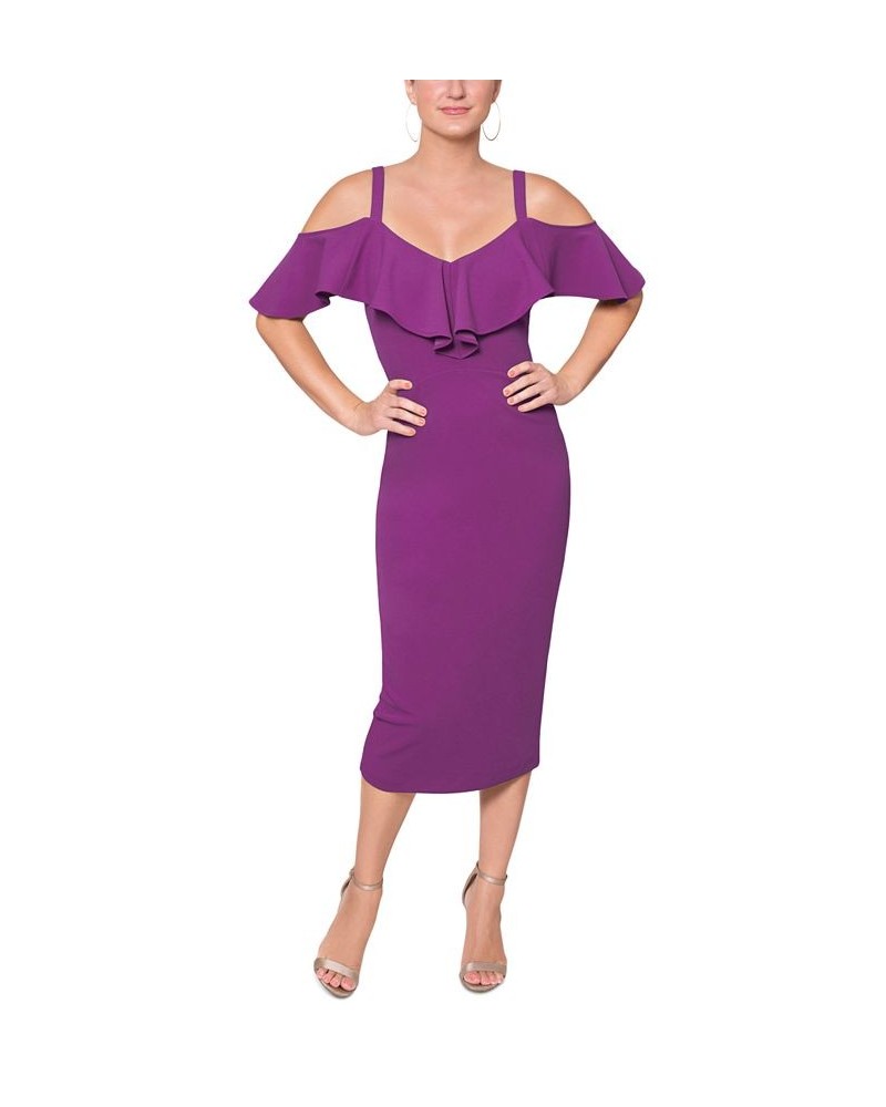 Off The Shoulder V-Neck Ruffle Dress Purple $53.55 Dresses