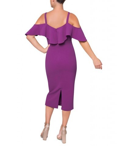 Off The Shoulder V-Neck Ruffle Dress Purple $53.55 Dresses