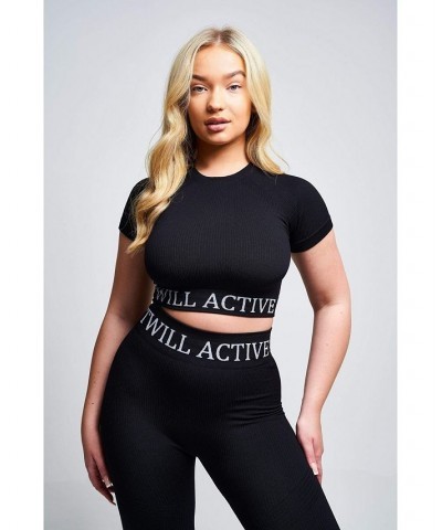 Women's Avra Panel Recycled Seamless Crop Top - Black Black $28.62 Tops