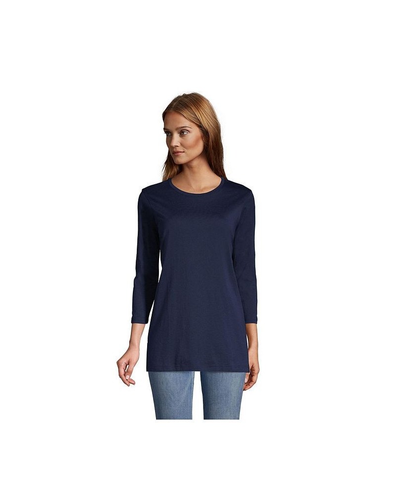 Women's Petite 3/4 Sleeve Supima Cotton Crewneck Tunic Radiant navy $24.36 Tops