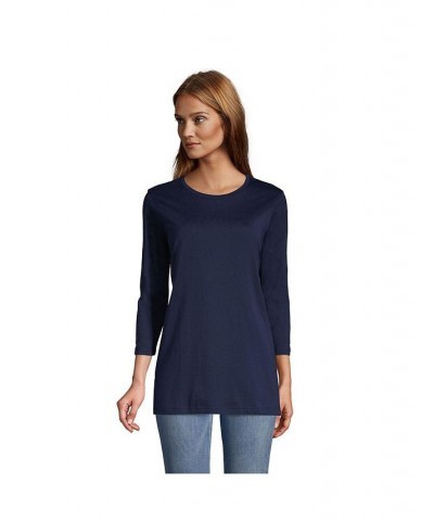 Women's Petite 3/4 Sleeve Supima Cotton Crewneck Tunic Radiant navy $24.36 Tops