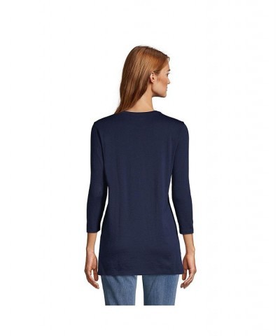 Women's Petite 3/4 Sleeve Supima Cotton Crewneck Tunic Radiant navy $24.36 Tops