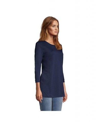 Women's Petite 3/4 Sleeve Supima Cotton Crewneck Tunic Radiant navy $24.36 Tops