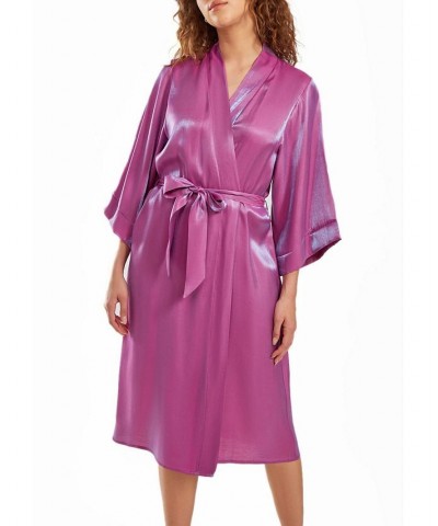 Women's Skyler Irredesant Robe with Self Tie Sash and inner Ties Purple $33.44 Sleepwear