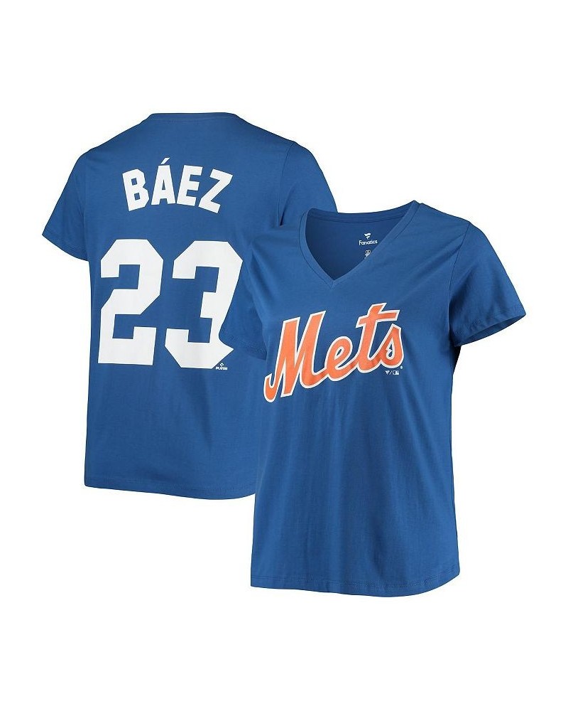 Women's Javier Baez Royal New York Mets Plus Size Name and Number V-Neck T-shirt Royal $22.25 Tops