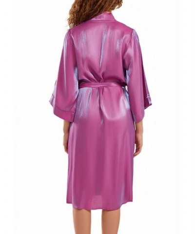 Women's Skyler Irredesant Robe with Self Tie Sash and inner Ties Purple $33.44 Sleepwear