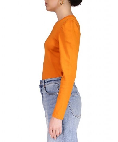 Puff Sleeve Center Seam Long Sleeve Top Orange $23.61 Tops