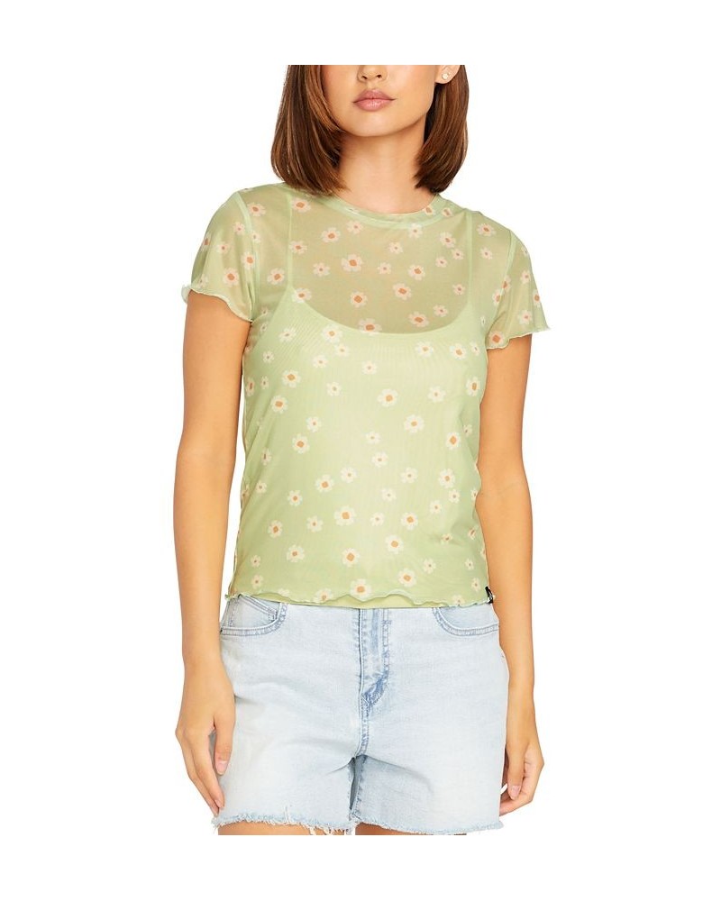 Juniors' Cryptogram Mesh-Overlay Cap-Sleeve Top Sage $23.78 Tops