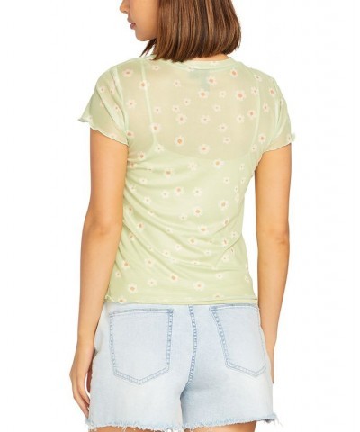 Juniors' Cryptogram Mesh-Overlay Cap-Sleeve Top Sage $23.78 Tops