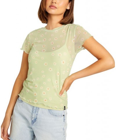 Juniors' Cryptogram Mesh-Overlay Cap-Sleeve Top Sage $23.78 Tops