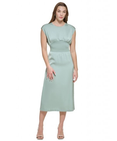Women's Cinch Waist Sleeveless Satin Midi Dress Green $57.20 Dresses