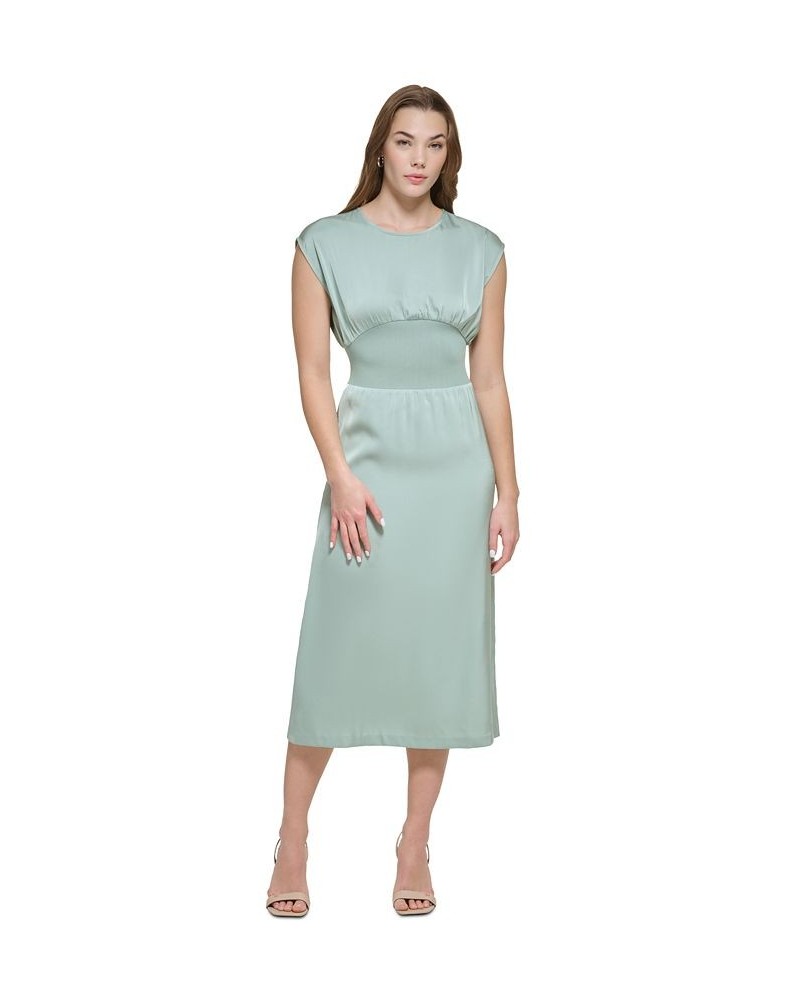 Women's Cinch Waist Sleeveless Satin Midi Dress Green $57.20 Dresses