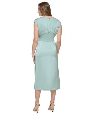 Women's Cinch Waist Sleeveless Satin Midi Dress Green $57.20 Dresses