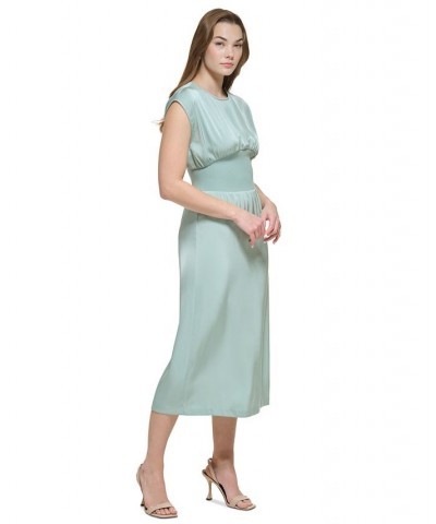 Women's Cinch Waist Sleeveless Satin Midi Dress Green $57.20 Dresses