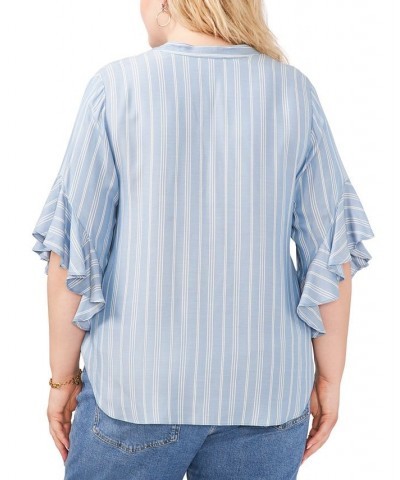 Plus Size Ruffled-Cuff Pleated-Neck Top Dusty Blue $31.07 Tops