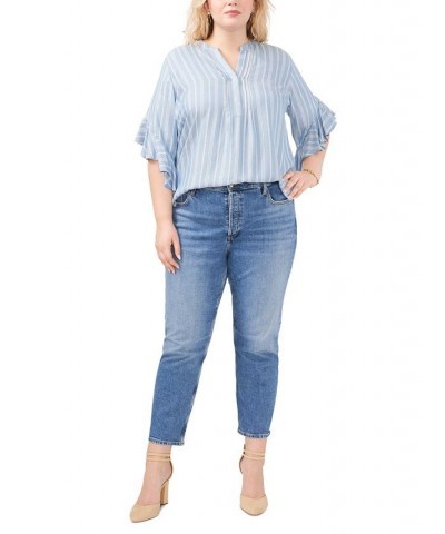 Plus Size Ruffled-Cuff Pleated-Neck Top Dusty Blue $31.07 Tops