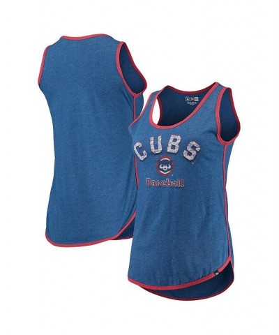 Women's Heathered Royal Chicago Cubs Contrast Binding Scoop Neck Tank Top Royal $17.22 Tops