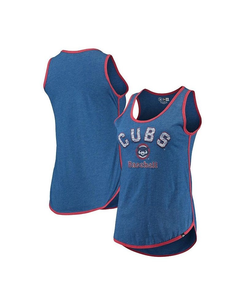 Women's Heathered Royal Chicago Cubs Contrast Binding Scoop Neck Tank Top Royal $17.22 Tops