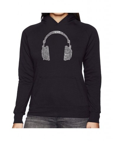 Women's Word Art Hooded Sweatshirt -63 Different Genres Of Music Black $28.20 Sweatshirts