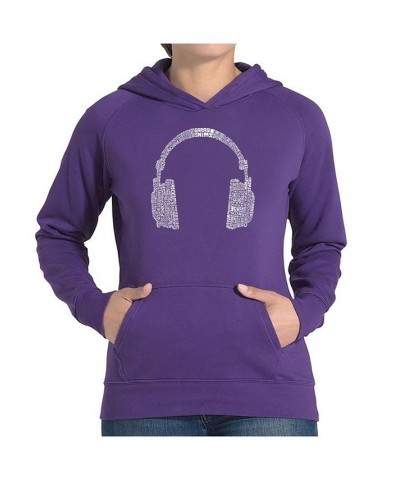 Women's Word Art Hooded Sweatshirt -63 Different Genres Of Music Black $28.20 Sweatshirts