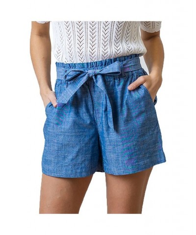 Women's Organic Cotton Cinched Waist Short Womens Blue Chambray $21.17 Shorts