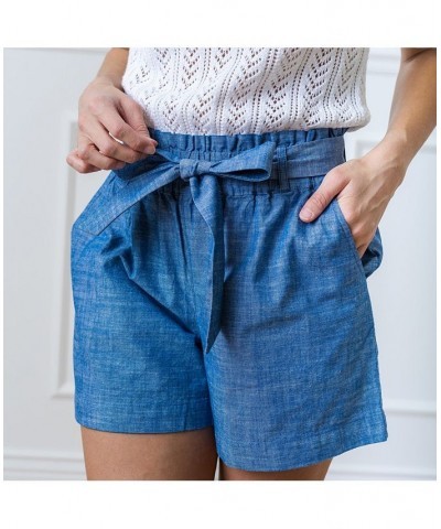 Women's Organic Cotton Cinched Waist Short Womens Blue Chambray $21.17 Shorts