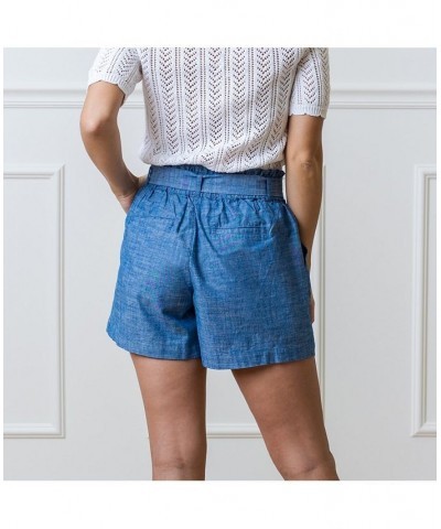 Women's Organic Cotton Cinched Waist Short Womens Blue Chambray $21.17 Shorts