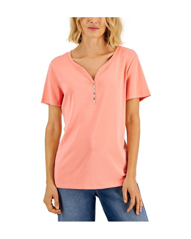 Short Sleeve Henley Top Soft Pink $11.99 Tops