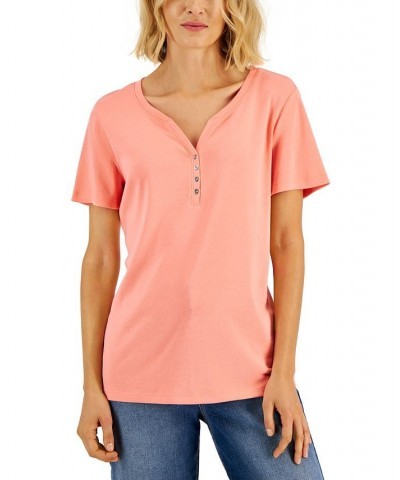 Short Sleeve Henley Top Soft Pink $11.99 Tops