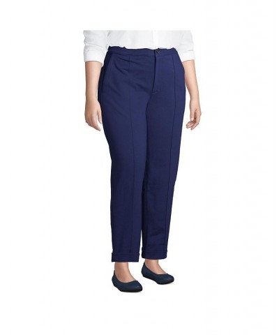 Women's Plus Size Starfish High Rise Pintuck Straight Leg Elastic Waist Pull On Ankle Pants Deep sea navy $34.29 Pants