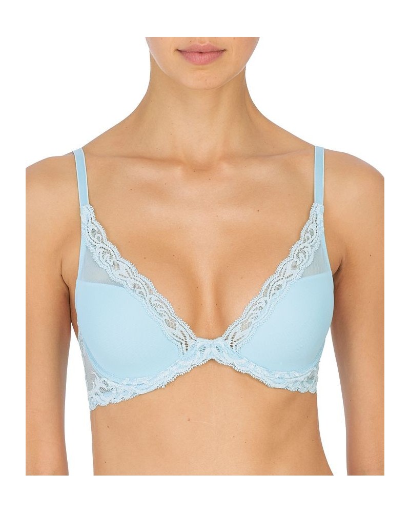 Feathers Contour Plunge Lace-Trim Bra 730023 Blue $30.48 Bras