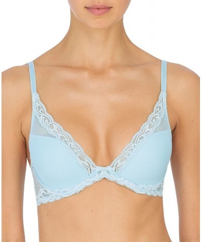 Feathers Contour Plunge Lace-Trim Bra 730023 Blue $30.48 Bras