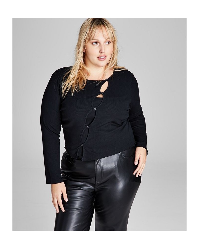 Trendy Plus Size Faux-Cutout Top Black $15.64 Tops