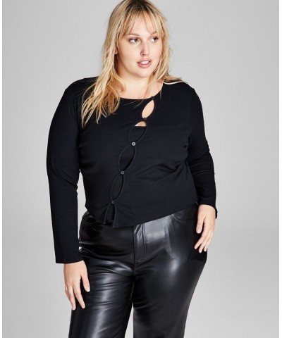 Trendy Plus Size Faux-Cutout Top Black $15.64 Tops