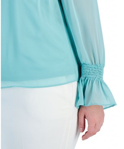 Plus Size Smocked-Sleeve Necklace Top Jade Isle $16.47 Tops