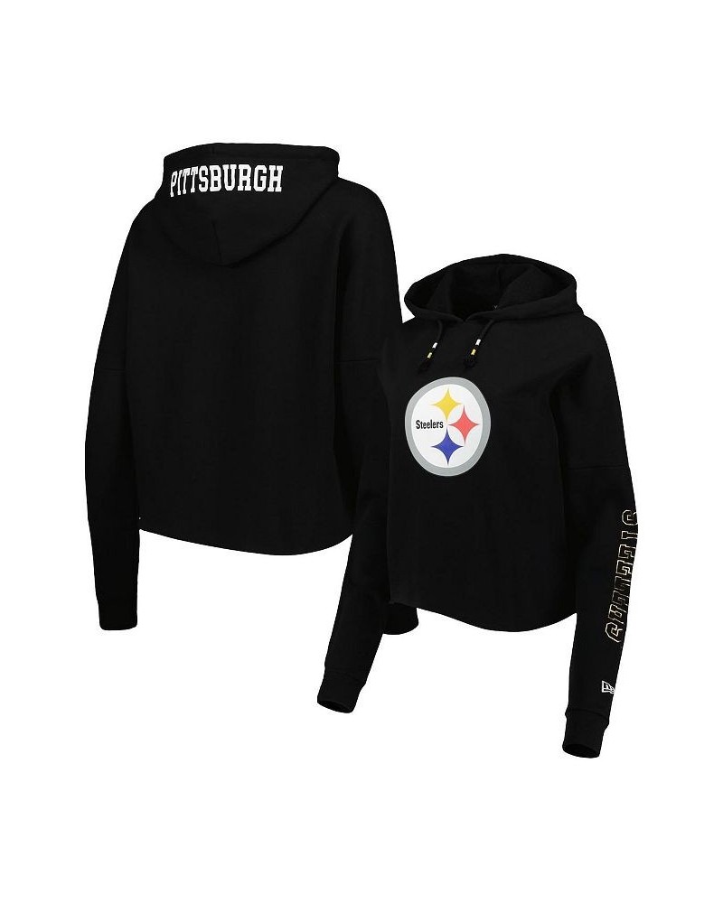 Women's Black Pittsburgh Steelers Foil Sleeve Pullover Hoodie Black $38.22 Sweatshirts