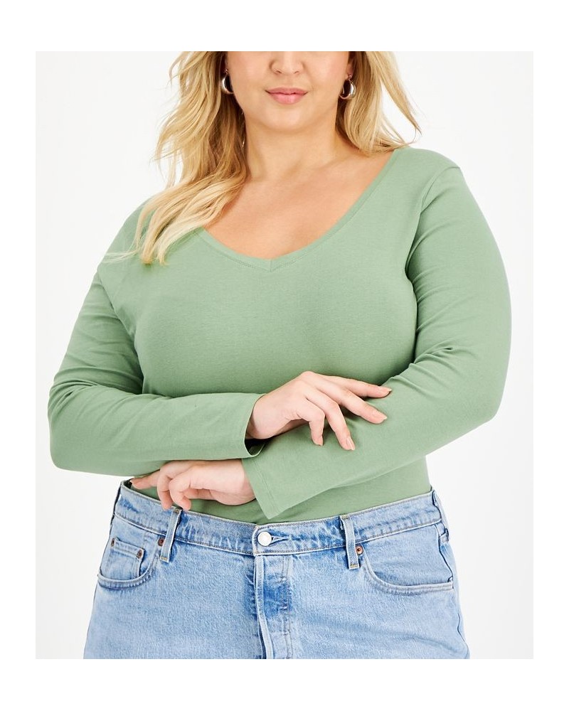 Plus Size V-Neck Top Green $10.07 Tops